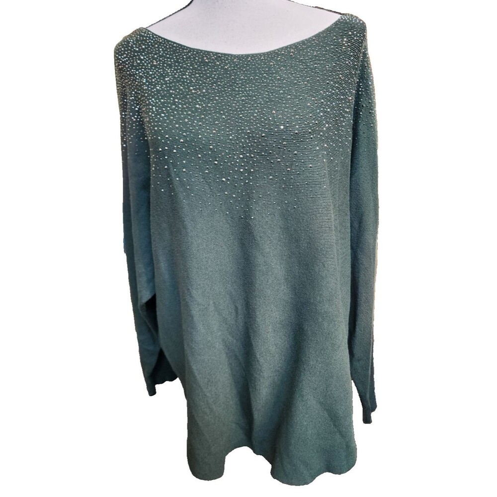 Max Studio Green Embellished Sweater Size 1X SPARKLES